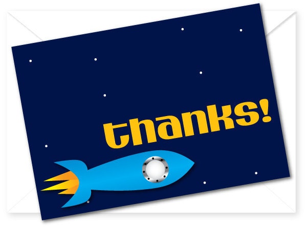 Rocket Ship / Space Birthday Party Thank You Card