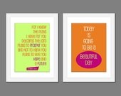 Modern Art Word Art Print Set of 2 Lime Green Orange Jeremiah 29 11 Beautiful Day 5x7 Prints