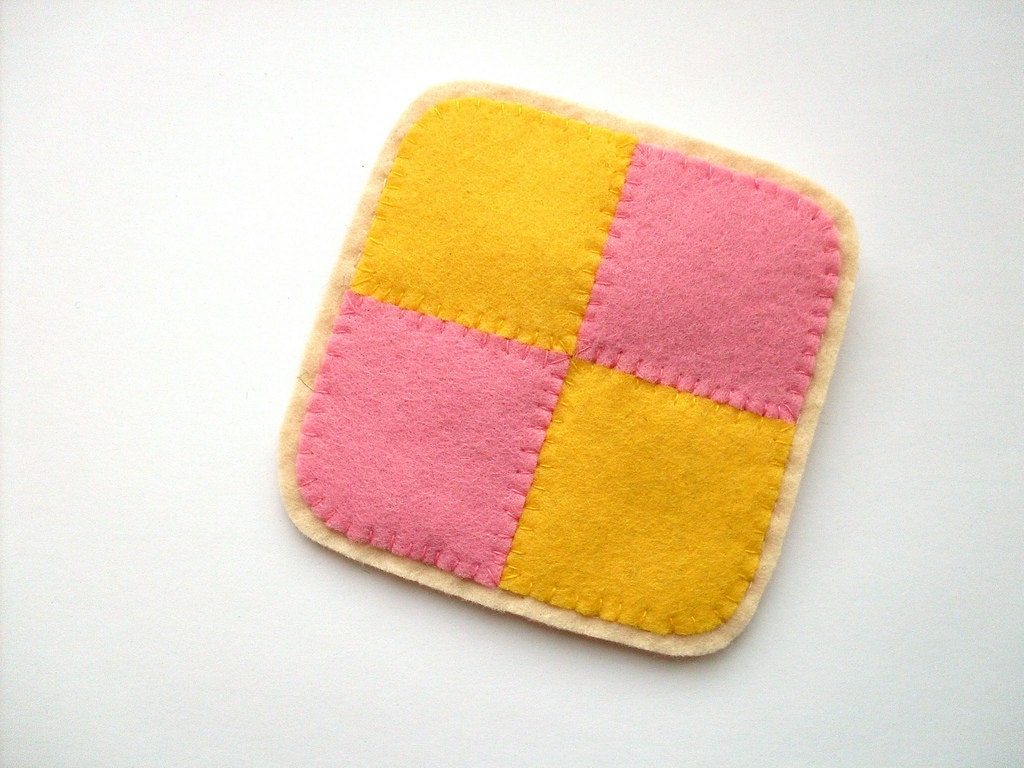 SALE Battenburg, felt cake brooch