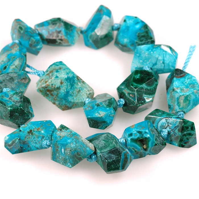Turquoise and Green faceted CHRYSOCOLLA Nugget beads - simple cut nuggets - strand No.2