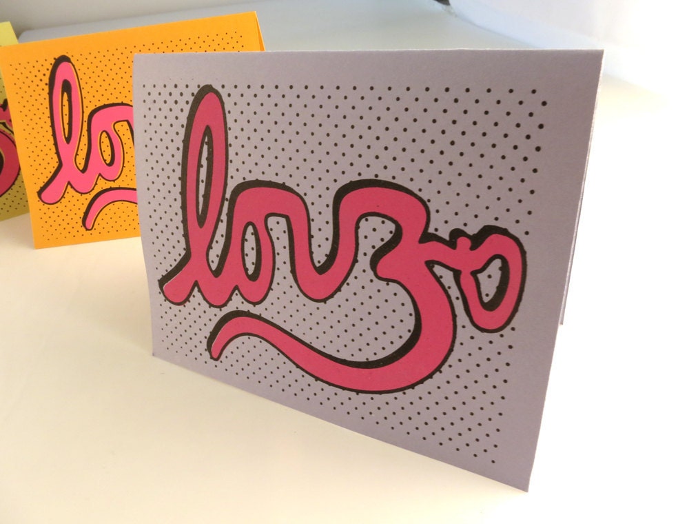 Love & Om Greeting Card - Hand Printed Blank Thank-you or Birthday or Anniversary Greeting Card in Blue