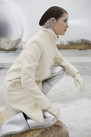 Ivory Mod  Coat /  in  wool angora  fabric/sizes  6,8/ SALE