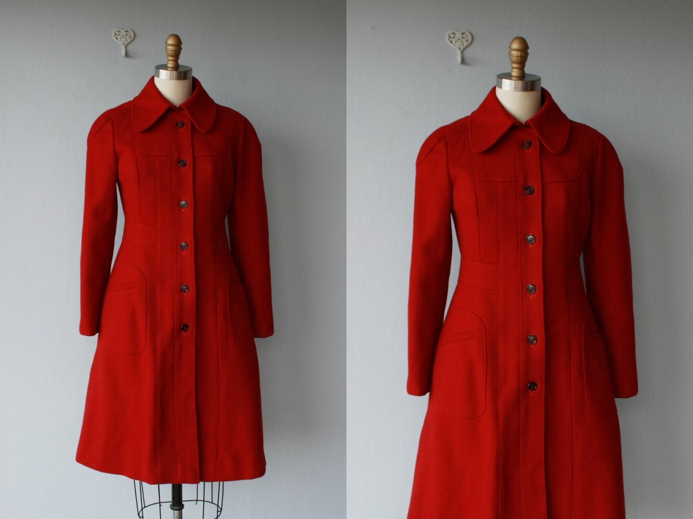 1960s wool princess coat / 60s coat / Brick Red coat - size XS , small