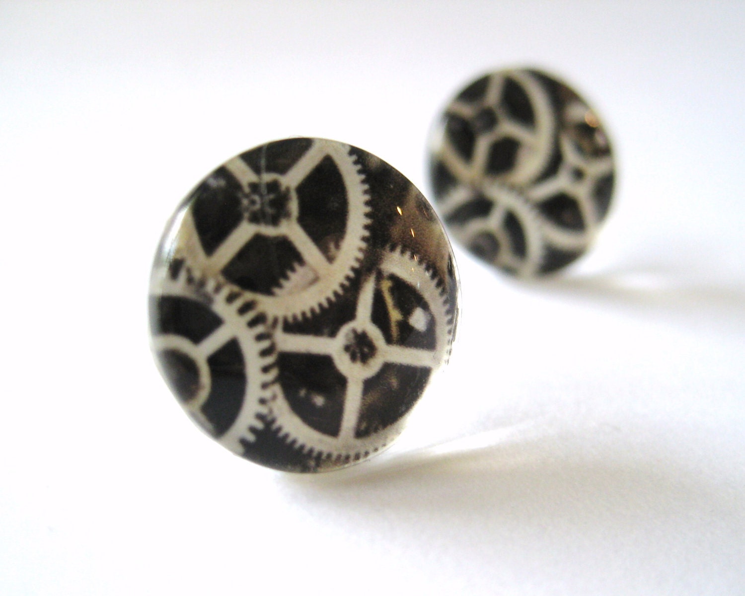 Steampunk Stud Earrings Steampunk Jewelry Gears Glass Post Photo Earrings