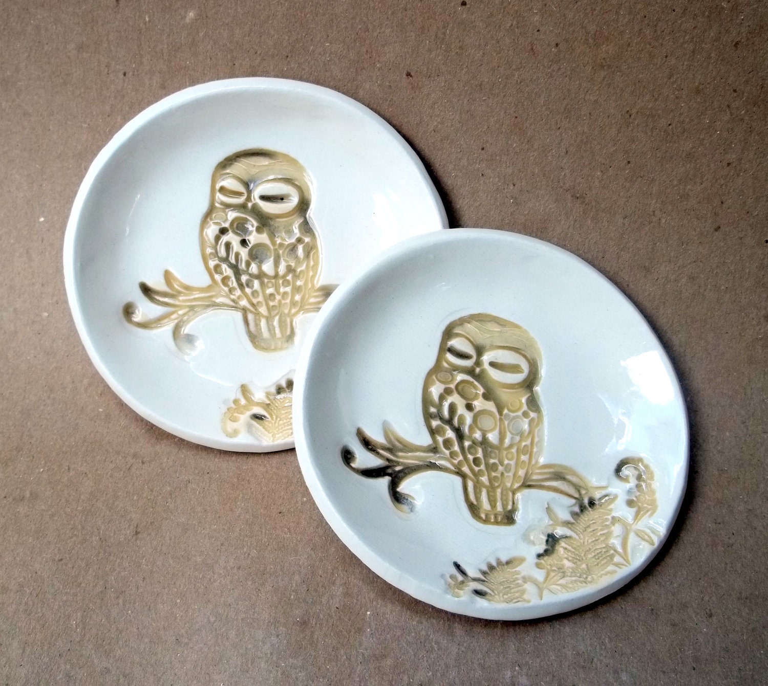 Ceramic Set of TWO Tiny Owl Ring Bowls