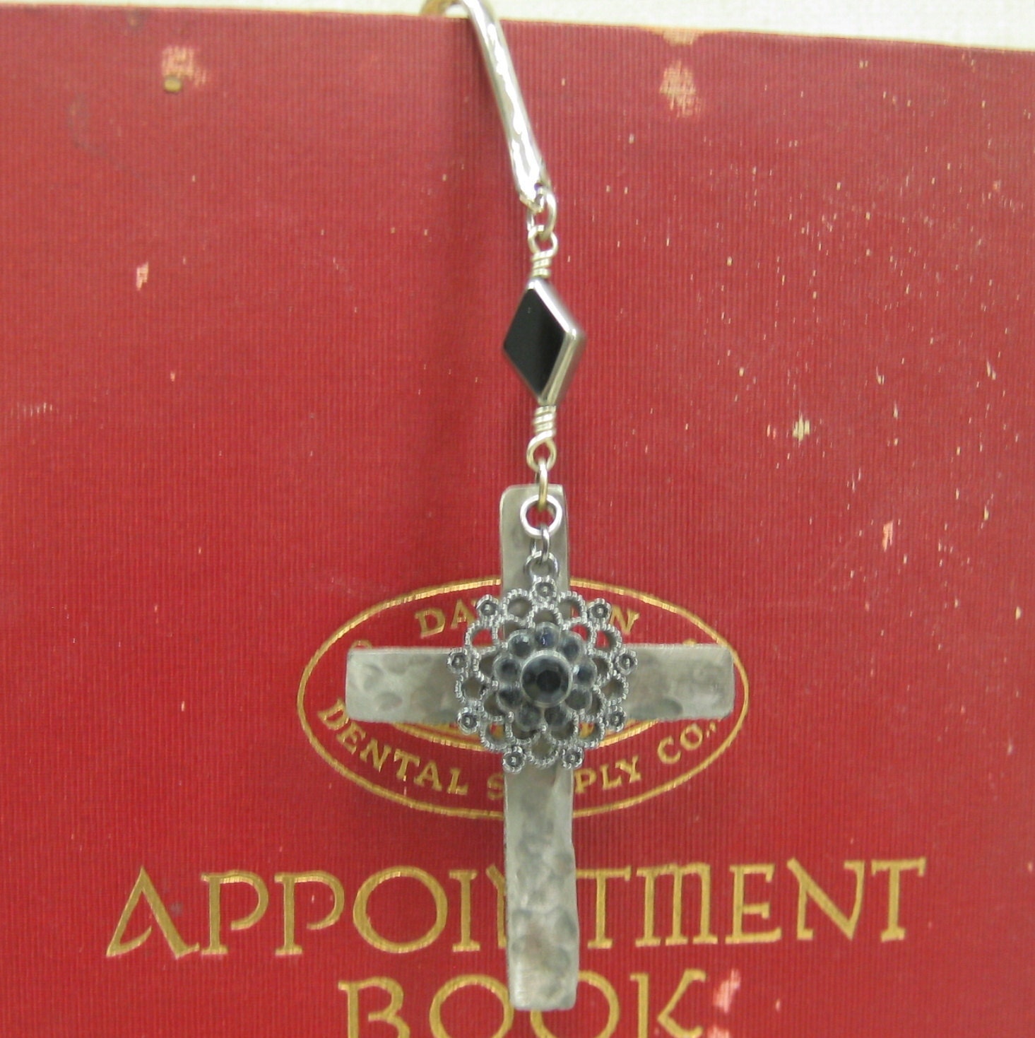 Hammered Aluminum Cross and  Charm Bookmark