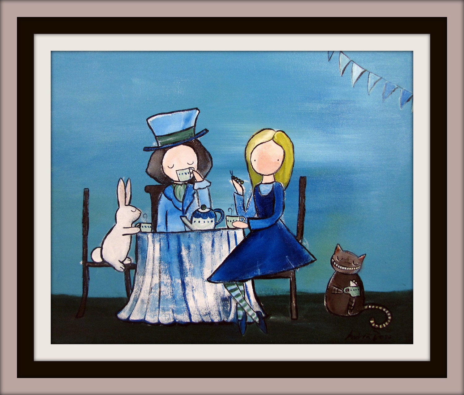 Alice in Wonderland Children Decor, Mad Hatter Tea Party Painting, Artwork for Kids, Wall Art, Nursery Art, Kids Room