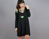KEEKO - Draped Rounded hemline Long sleeved Dress - MADE-To-ORDER Black