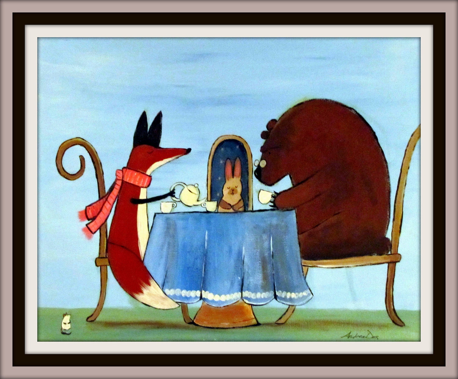 Tea Party Painting, Childrens Decor, Woodland Nursery Art, 30 x 24