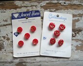 Vintage Red Buttons, 2 Sets on Original Card