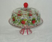 Hand Painted Cake Plate/Punch Bowl with Strawberries