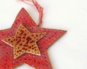 Large felted country style star ornament rustic embroidered