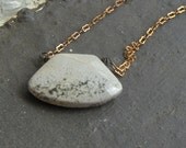 Grey Goose.  Ivory  with spots of Gray Jasper Pendulum Necklace  - Stone Temples Collection