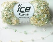 2 Skeins Butterfly Eyelash Yarn Yellow Green Mix ICE Flag Ribbon Yarn