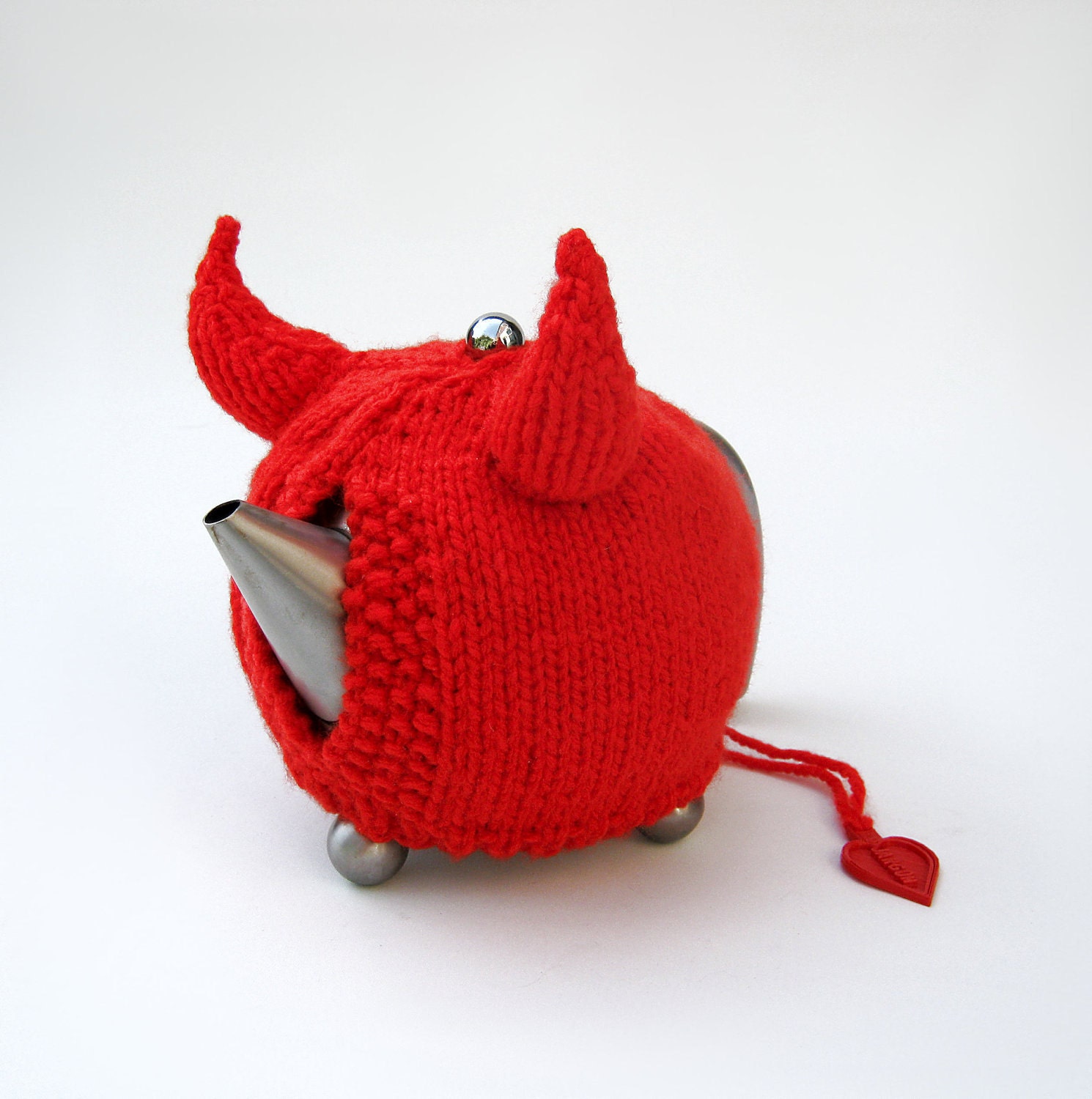 Knitted teapot cozy novelty red devil horns tea cosy knit unique unusual cozies Made to Order