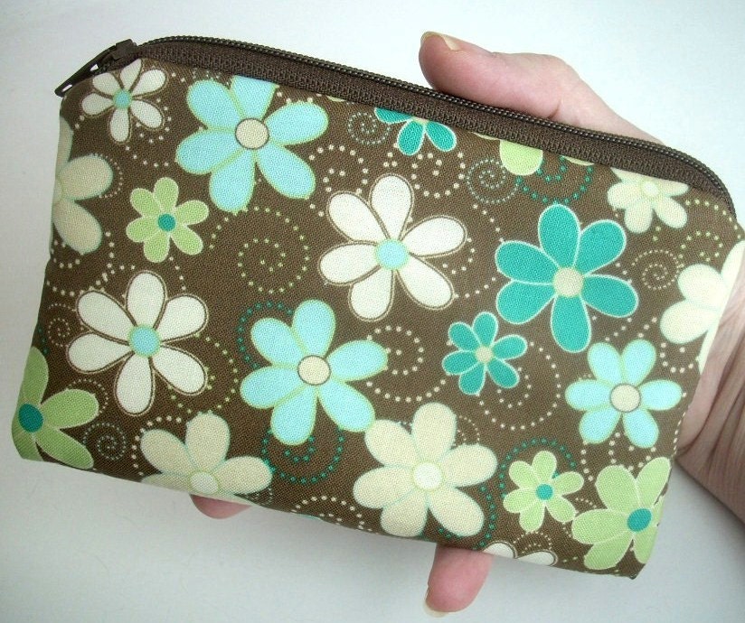 Padded Coin Purse Eco Friendly Lime Twist Flowers Little Zipper pouch cell phone Gadget Case