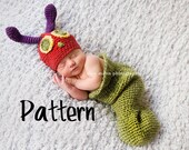 Crochet Pattern, Very Hungry Caterpillar Hat and Cocoon, Crochet Newborn Photo Prop Pattern, Punte Bella