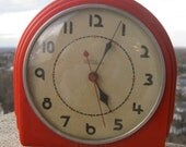 Vintage Telechron Electric Wall Clock in Bright Cherry Red Plastic - Mid Century Modern Collectible Home Decor