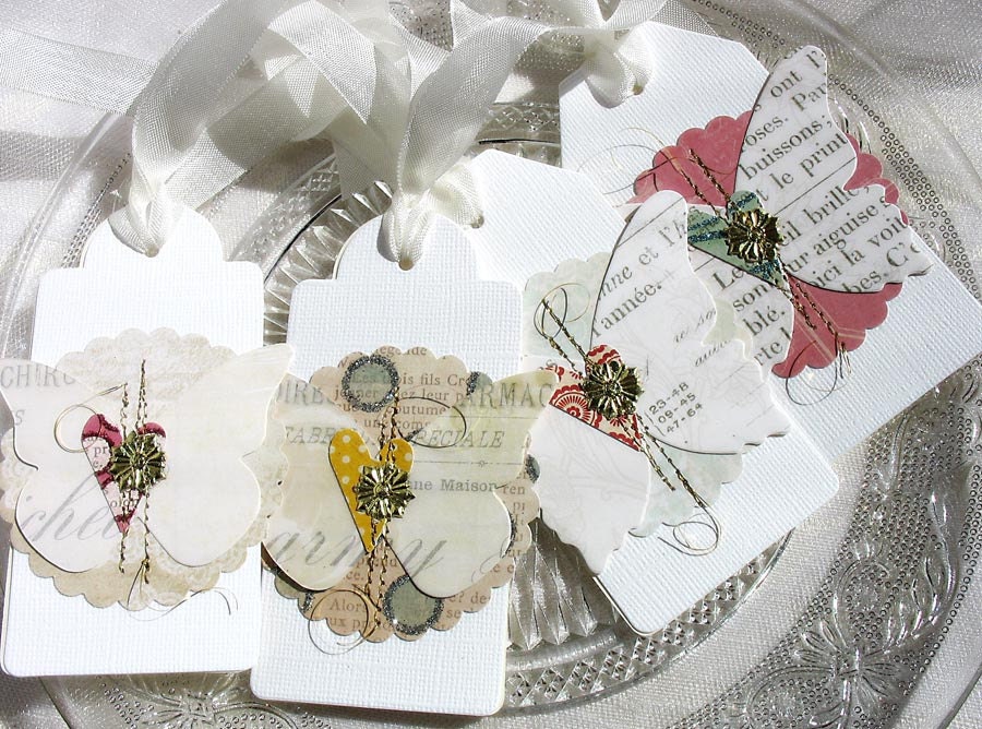 Elegant Luxe Butterfly Spring Art Collage Style Shabby Chic Tags No. 3-white-cream-soft-feminine-spring faire-garden party-gold-nature