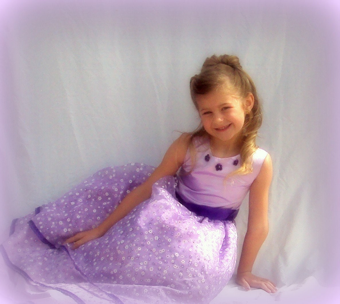 Flower Girl dress purple with daisy overlay