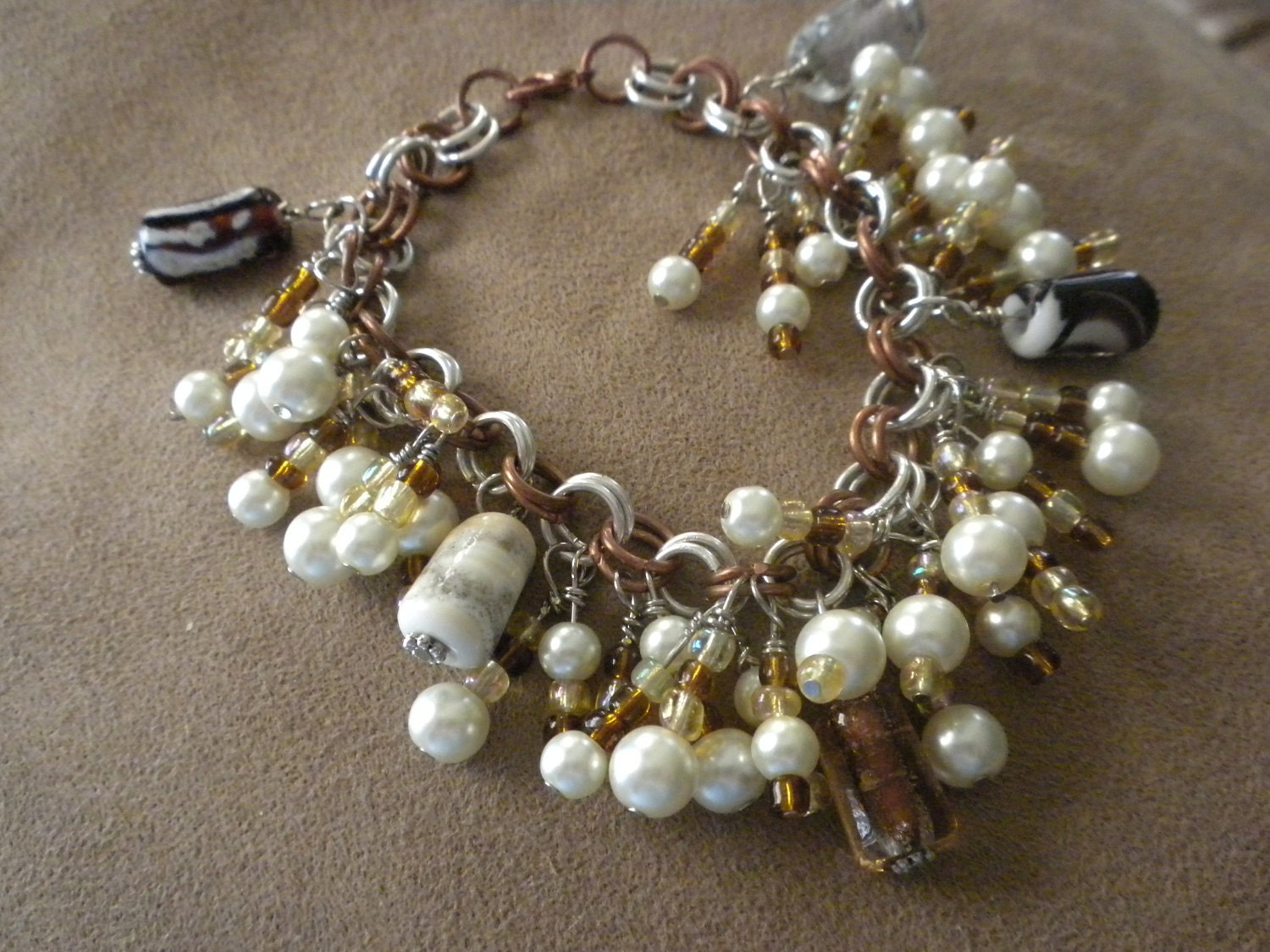 Pearls and Glass Charm Bracelet