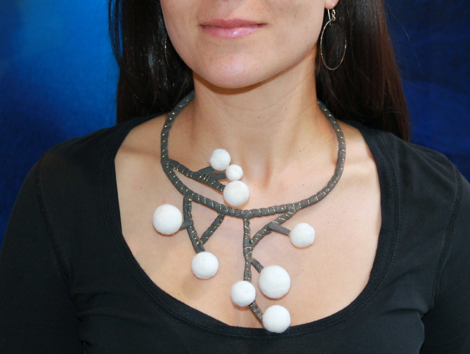 BUBBLES sculptural felted cat hair neckpiece