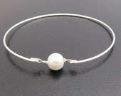White Pearl Bangle Bracelet  - Silver