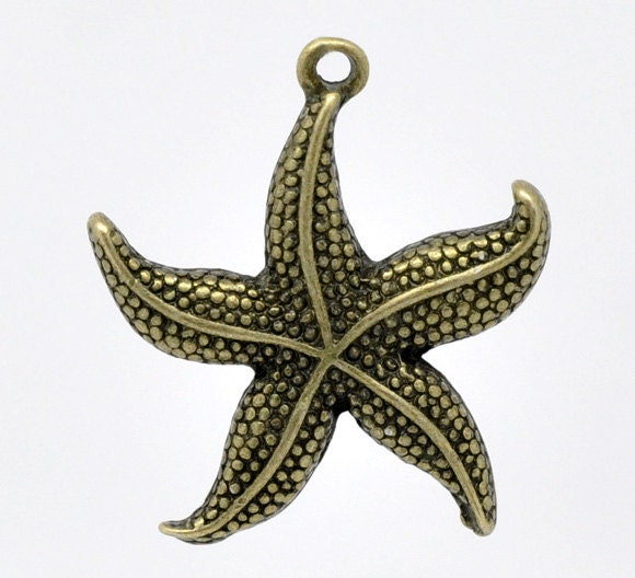 8 Large Beautiful Antique Bronze Starfish Charms or Pendants FREE Shipping if purchased as a 2nd item in the US or Canada