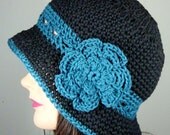 Cloche Hat in Black and Teal