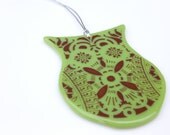 Lime Green Owl Ornament FREE SHIPPING (to USA)