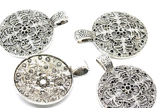 1 Large Antique Silver Tone Pendant 60x46mm  FREE Shipping if purchased as a 2nd item in the US or Canada.