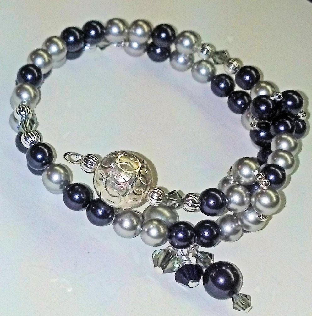 Purple and Silver Swarovski Pearl Row Counter Bracelet for Knitting and Crochet