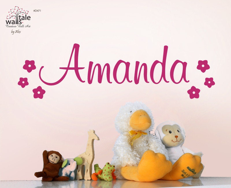 SALE - Name wall decal with flowers decals for your girl's nursery