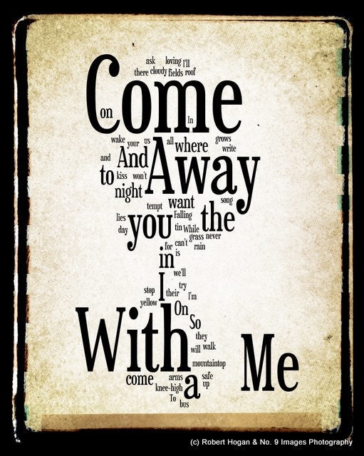 Come Away With Me Lyrics - Norah Jones Word Art - Word Cloud Art Print - Gift Idea