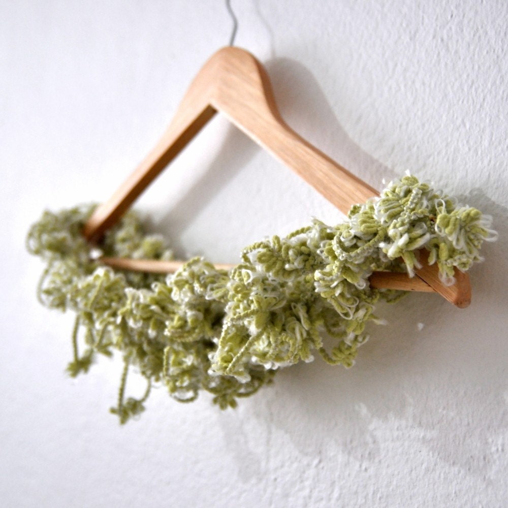 Celery green crochet scarf skinny style bubble scarf - lime apple moss green yellow tea celadon pear kiwi asparagus peridot