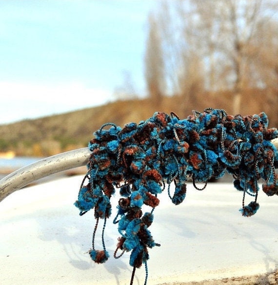Teal crochet scarf - Fall accessories -  patrol blue dark steel yale ucla  aquamarine baby blue aqua coffee brown