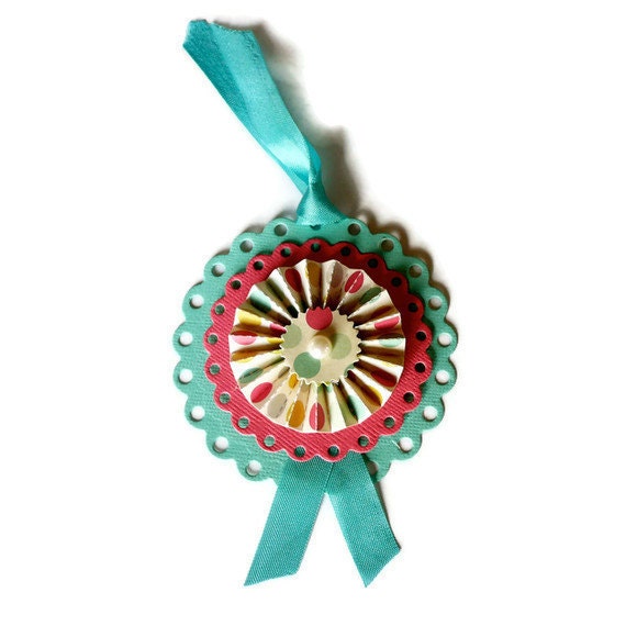 Rosette Gift Tags/ Set of Three/ Holiday Easter Paper Rosette Ornaments/ Spring Fling
