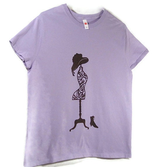Victorian Dress Form Screenprinted T Shirt Lavender and Black
