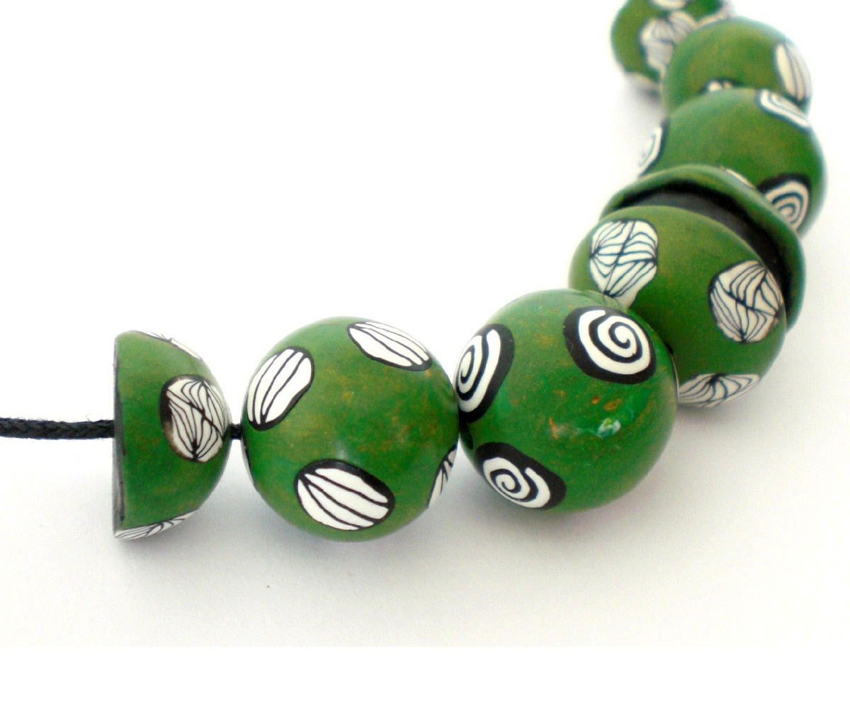 Necklace polymer clay Green, green game necklace, polymer clay necklace, green beads necklace