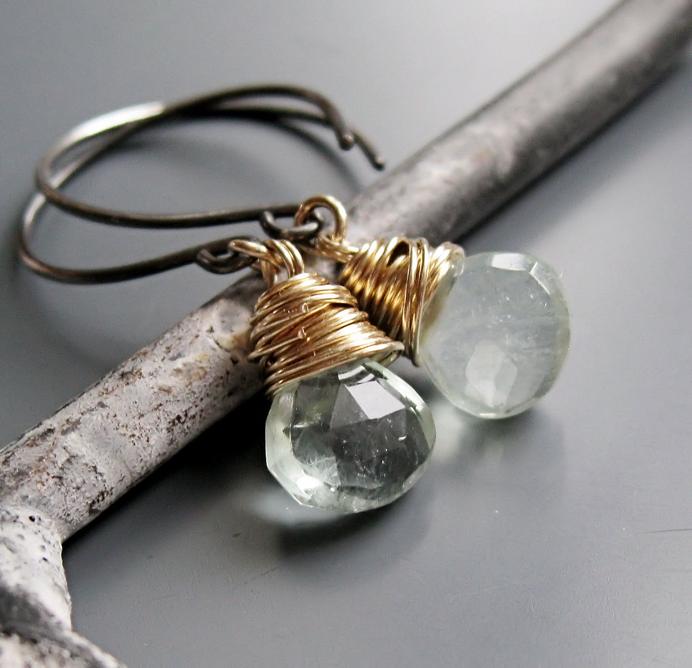 Gemstone Earrings - Fluorite, Mixed Metals, Gold Filled, Green, Oxidized Silver, Handmade Earrings, Gemstone Jewelry