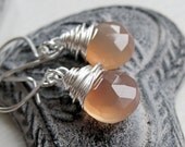 Gemstone Earrings - Sterling Silver, Chalcedony Earrings, Peach, Wire Wrapped, Gemstone Jewelry, Handmade