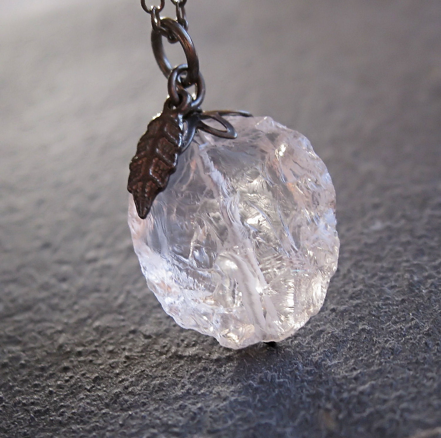 Quartz Necklace -    Oxidized Silver,  Handmade  Necklace,   Sterling Silver, Charm,  Quartz Jewelry