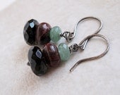 Gemstone Earrings -   Handmade Earrings, Jasper, Smoky Quartz,   Aventurine,  Gemstone Jewelry,  Sterling Silver