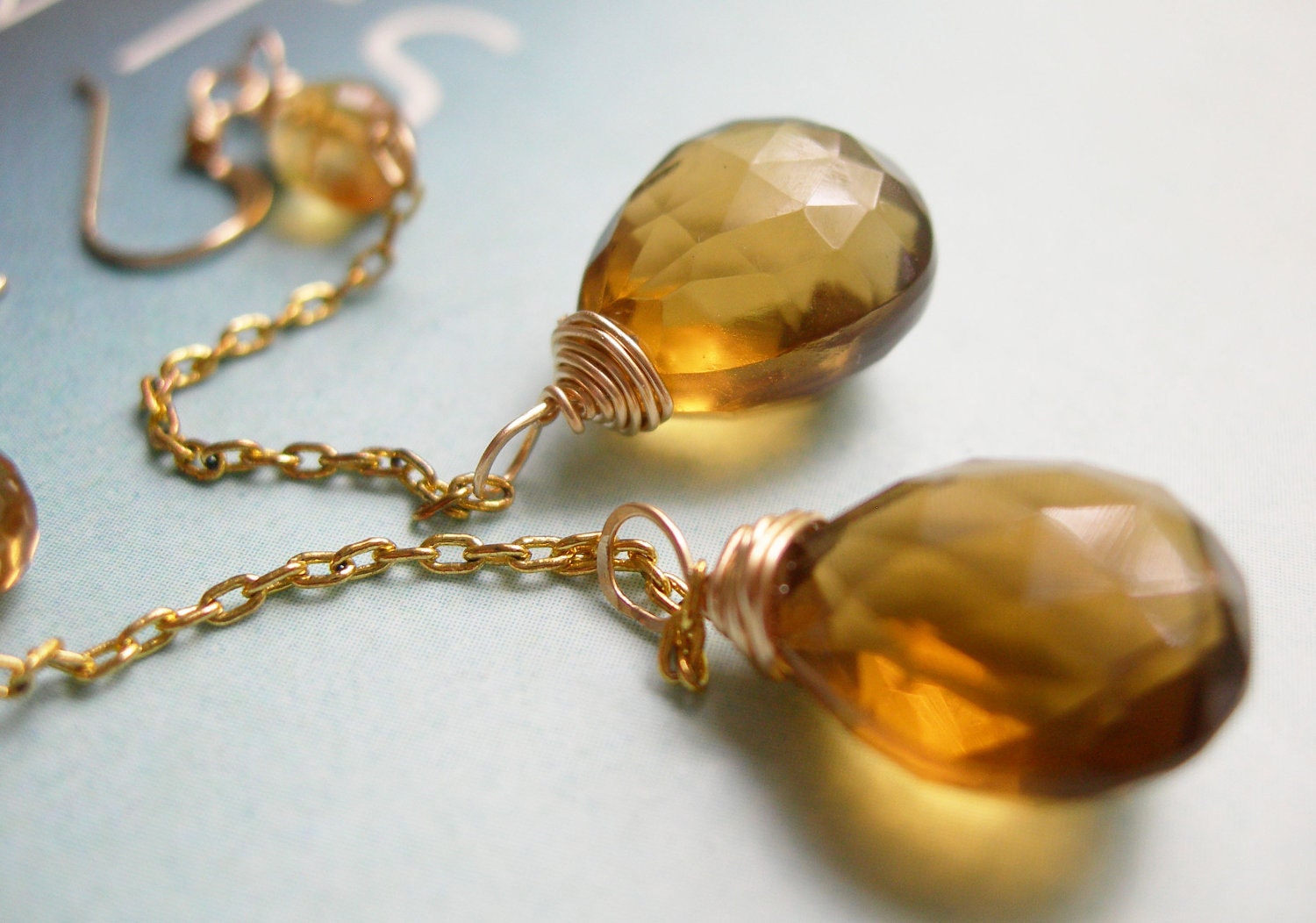 Smoky Topaz Pear Shaped Gemstone Dangling Earrings