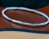 Recycled Guitar String Bangle Silver on Silver Gift for Musician or Music lover