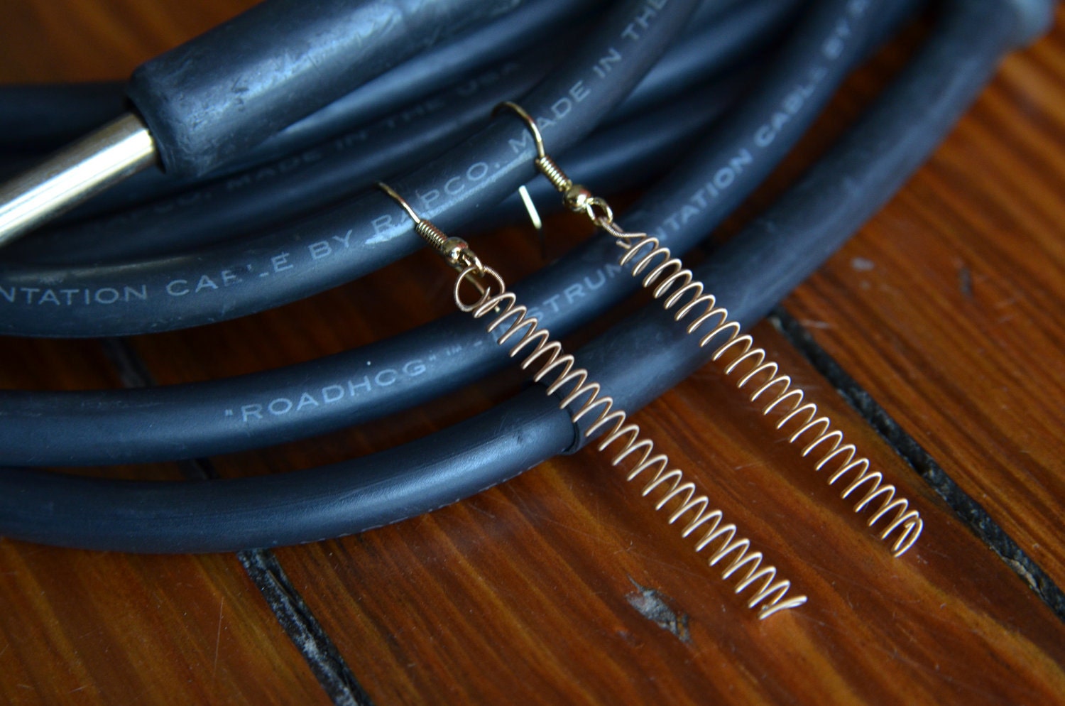Whimsical Golden Coil Recycled Guitar String Earrings Gift for Musician or Music lover
