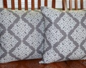 Decorative Accent Pillows Covers - Michael Millers Wedding Lace in Grey and White - Two 18 Inch