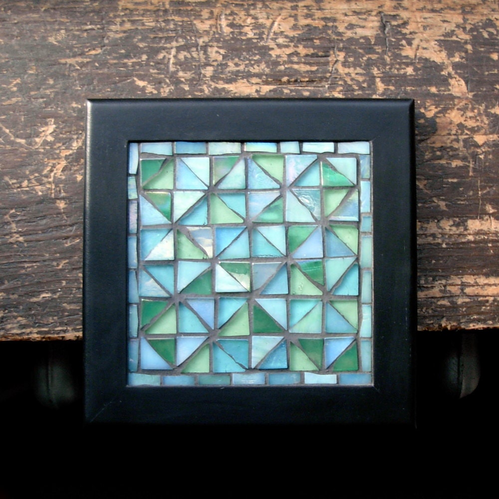 Blue Green Triangles Mosaic Trivet