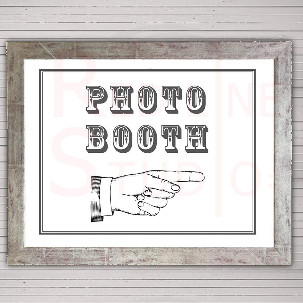 PRINTABLE Photo Booth Sign. Vintage pointing hand. DIY 8 x 10 Print Yourself Fancy Wedding. - redlinecs