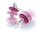 Pink Lampwork Glass Earrings, Handcrafted Sterling Silver Rose & Plum Pink Beaded Earrings, "Trembles"